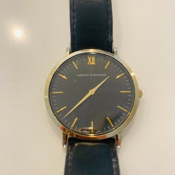 Larsson and Jennings Lugano Black Leather 40mm Gold Black Watch - Picture 3 of 4